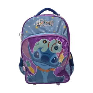 Mochila com Rodinhas Stitch Infantil Violeta com Bolso Frontal - Luxcel
