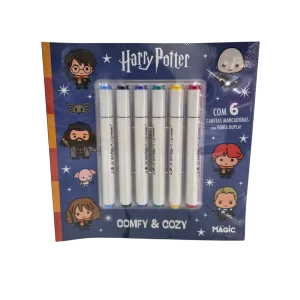 Kit 6 Canetas Ponta Dupla + Livro de Colorir Harry Potter - Livros Magic