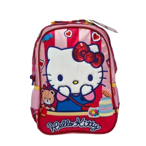Mochila Escolar Infantil Hello Kitty com Pelúcia e Laço com Paetê - Xeryus
